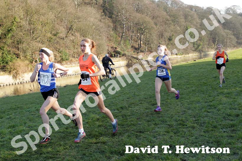 Ashley Gibson and Rosie Smith on the first leg of the Durham Cathedral Relays senior womens race.